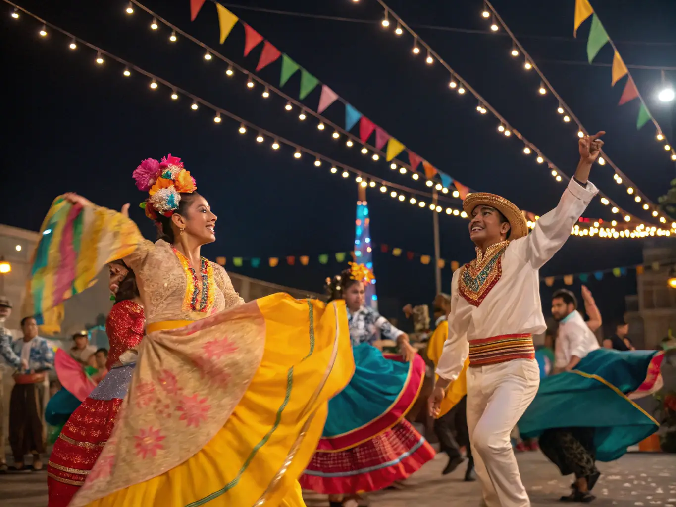 A dynamic image of a cultural outreach program in action, featuring performers interacting with community members in an outdoor setting, promoting cultural exchange and understanding.
