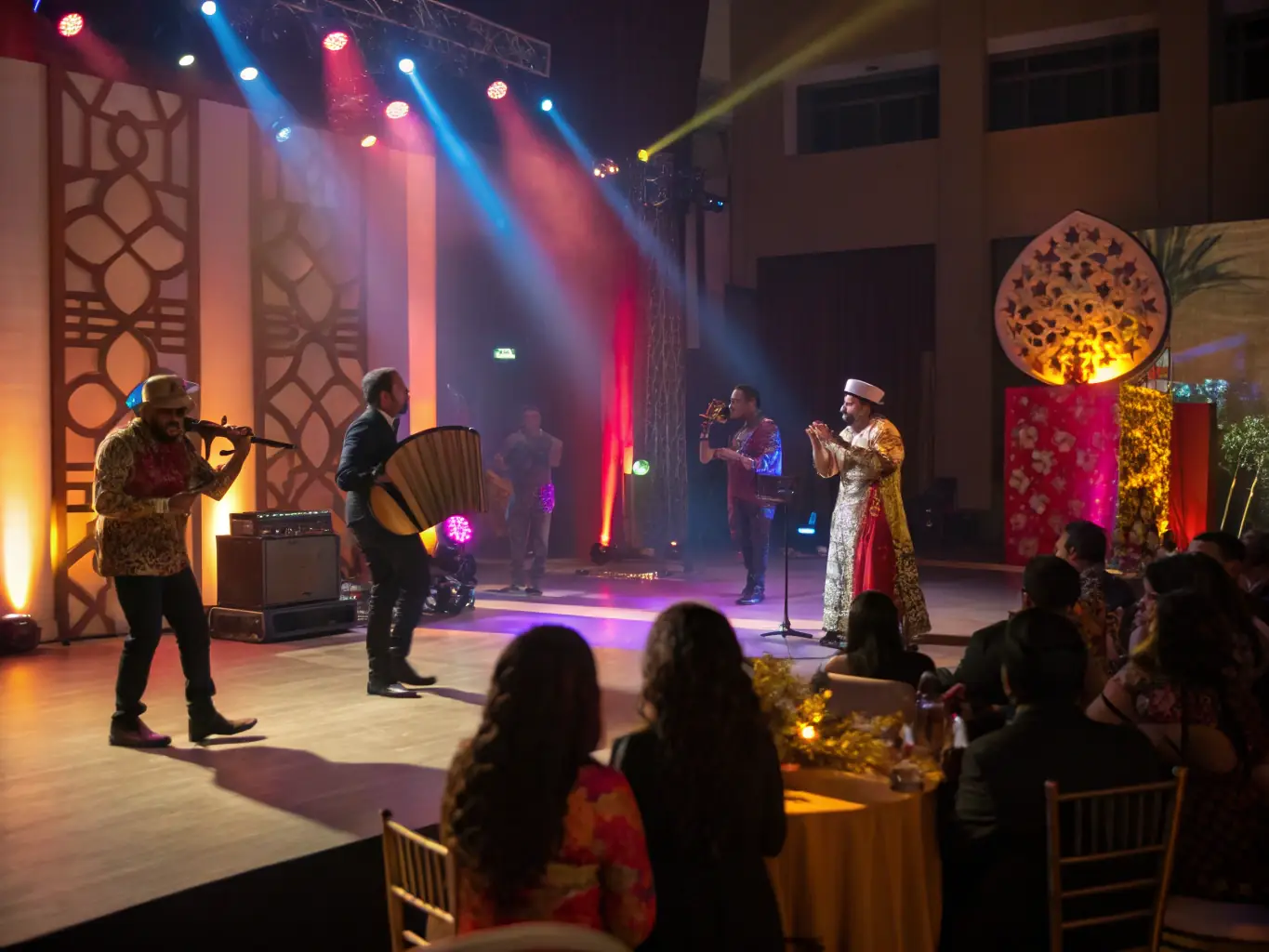 An image of a lively outdoor cultural event with performers and community members engaging actively, representing the Cultural Outreach Programs.