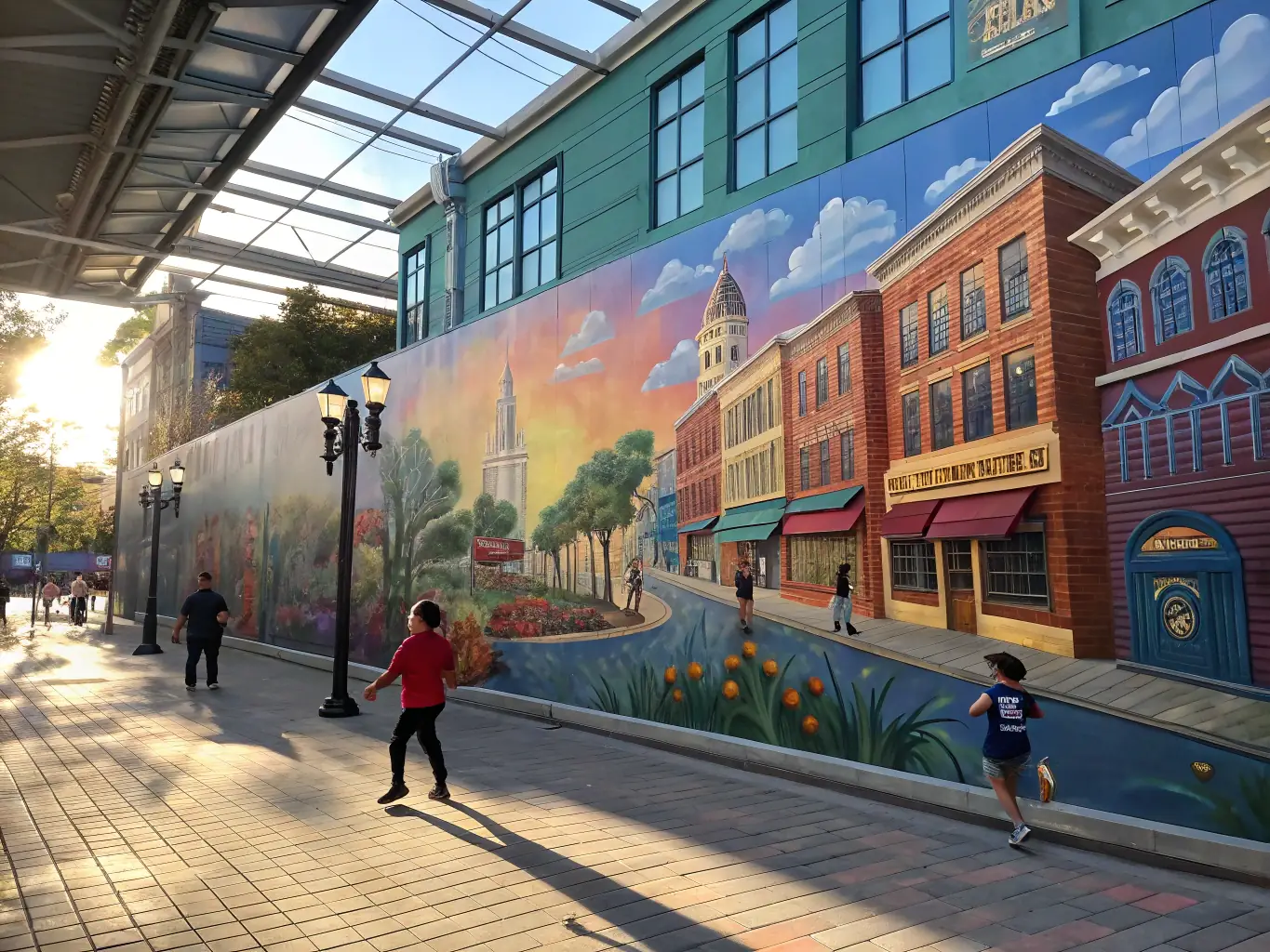 A captivating photo of an urban art mural project, showcasing the colorful artwork created by local youth, transforming a public space into a vibrant expression of community identity.