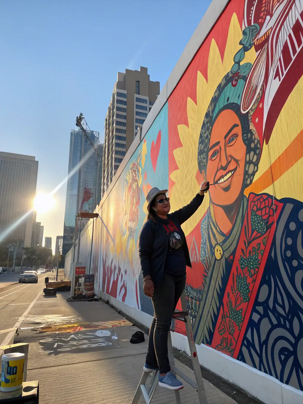 A colorful urban art mural created by local youth, transforming a public space into a vibrant expression of community identity, showcasing ARTEFACT COMPAGNIE's urban art initiatives.